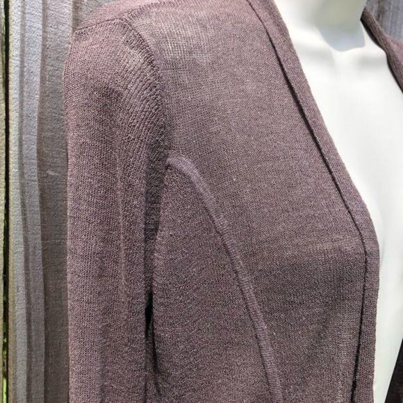 Eileen Fisher Linen Cardigan PP Petite Brown Open Sweater Top 2 4 - Picture 4 of 8